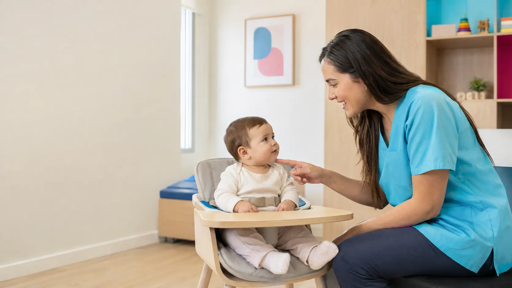 Fonoaudióloga infantil evaluando a un bebé en Pancurita
