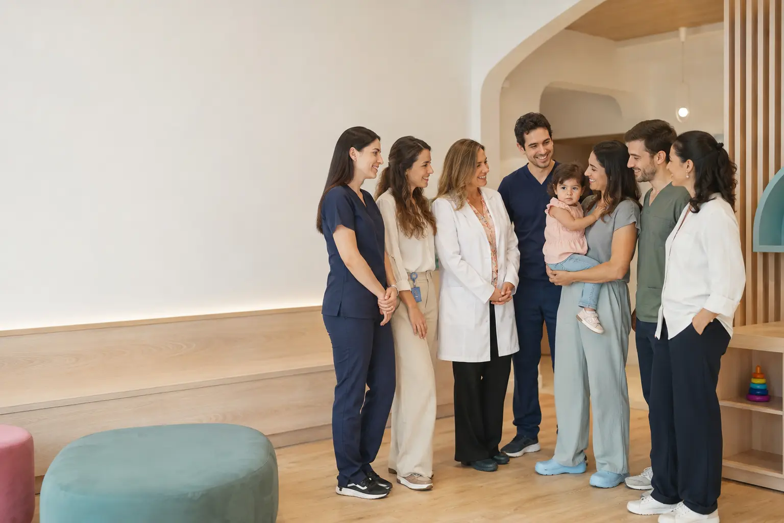 Equipo multidisciplinario de Pancurita recibiendo a una madre y su hija